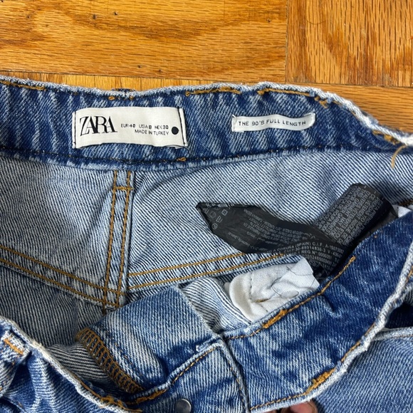 Zara The 90'S Full Length Jeans high Rise med blue size 8 causal distressred - Picture 6 of 6